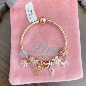 Linx Rose Gold Bracelet with Breast Cancer Awareness Pink and Mom Themed Charms